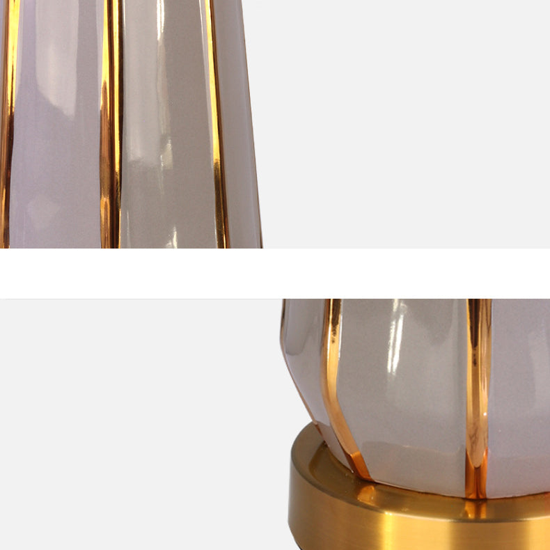 Lampe de Table Contemporaine Nordique en Céramique Métallique avec Abat-Jour en Tissu Cylindrique 1-Lumière Pour Chambre 