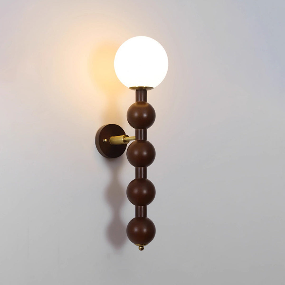 Traditional Vintage Cylinder Round Bead Wood Glass Metal 1-Light Wall Sconce Lamp For Living Room