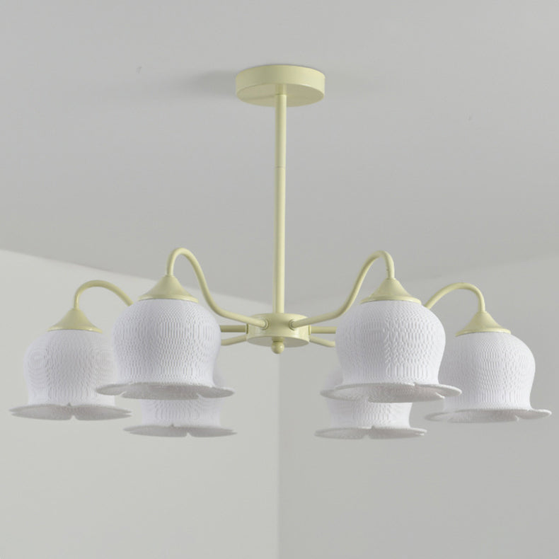 Moderner Art-Deco-Kronleuchter mit Eisenrahmen und PLA-Glocken-Orchideen-Blumenschirm, 3/5/6 Lichter, für Wohnzimmer 