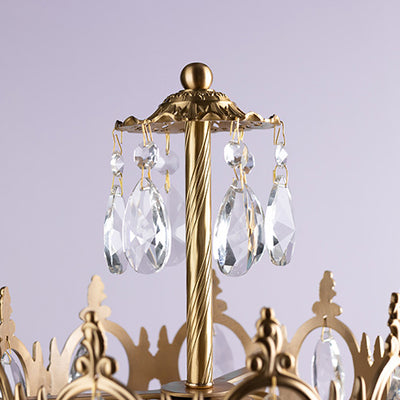 Traditionelle Luxus Kupfer Messing Kristall Krone Anhänger 3-Licht Stehlampe für Schlafzimmer 