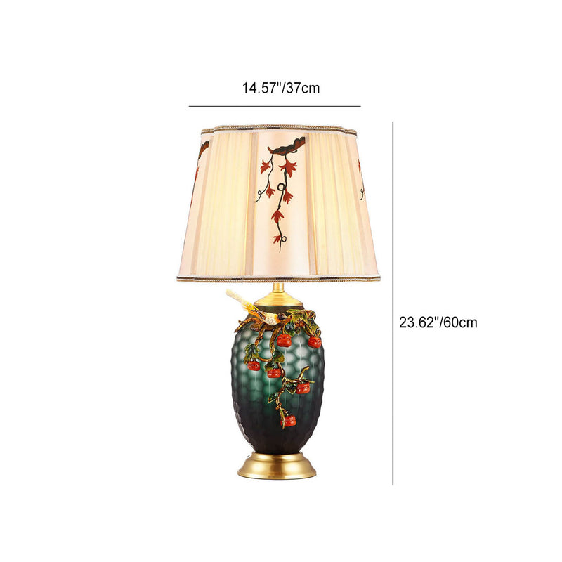 Retro Chinese Copper Enamel Color Fabric Shade 1-Light Table Lamp