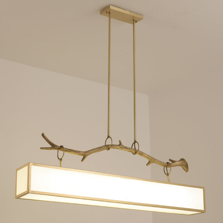 Moderne Art Deco Vollkupfer Zweig Stoff Rechteck Schatten 1-Licht Insel Licht Pendelleuchte für Wohnzimmer 