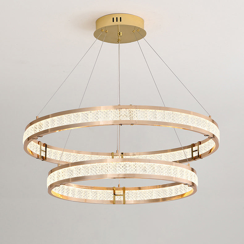 Lustre LED en cristal circulaire en aluminium de luxe contemporain pour salle à manger 