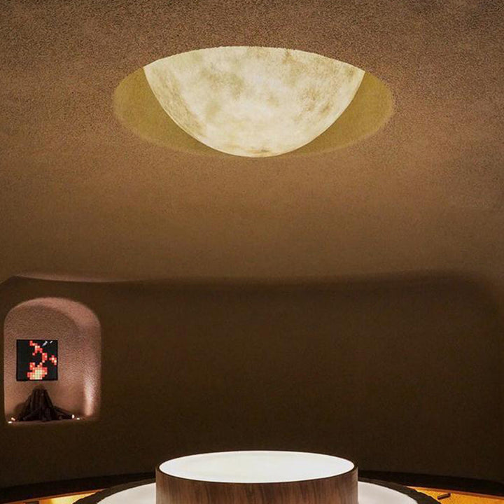 Plafonnier contemporain créatif en résine et fibre de verre demi-cercle lune texture convexe 1-lumière pour chambre 