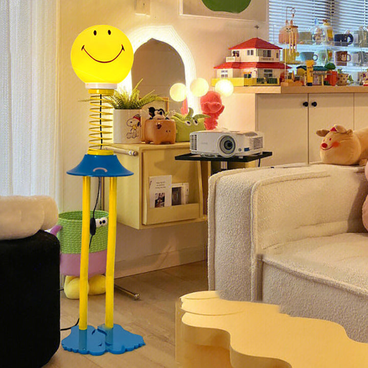 Zeitgenössische kreative Smiley Spring Hardware PVC 1-Licht Stehlampe für Wohnzimmer 
