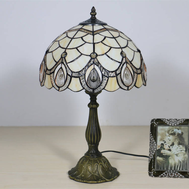 Tiffany Retro Lotus Resin Base Stained Glass 1-Light Table Lamp