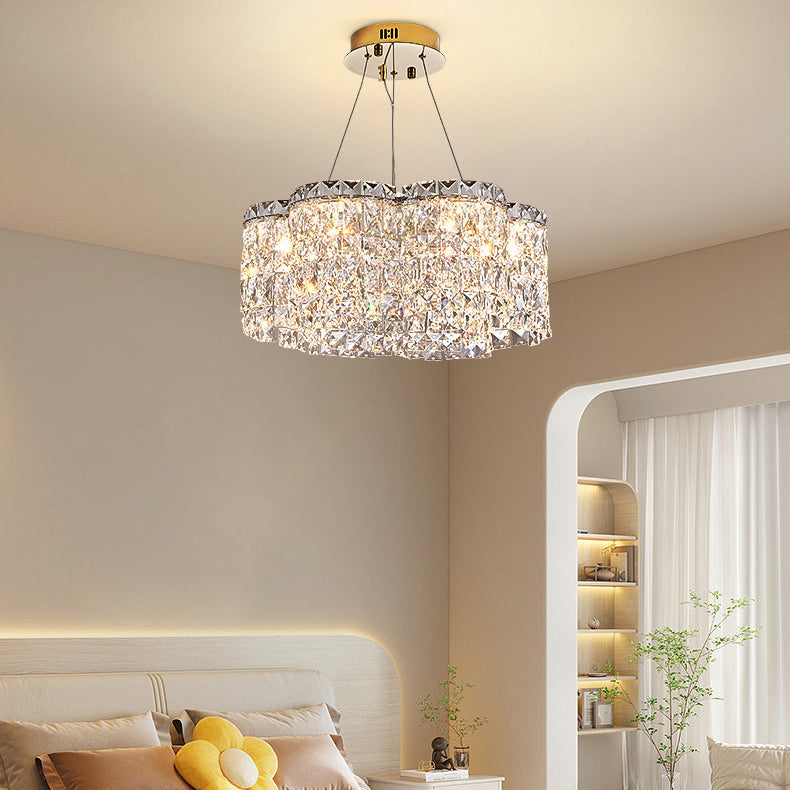 Moderne minimalistische Blume Edelstahl Kristall LED Kronleuchter für Wohnzimmer 