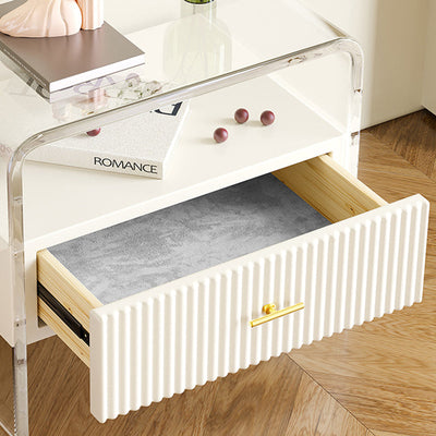 Table de chevet moderne de luxe rectangulaire en acrylique verre trempé bois massif 1 tiroir pour chambre 