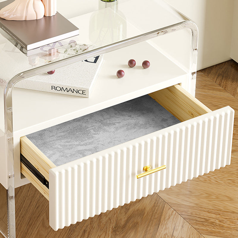 Table de chevet moderne de luxe rectangulaire en acrylique verre trempé bois massif 1 tiroir pour chambre 