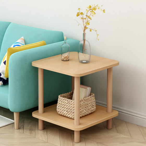 Traditional Japanese Square MDF Pine Wood End Table 2-Tier For Living Room