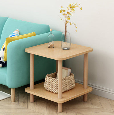 Traditioneller japanischer quadratischer Massivholz-Beistelltisch mit 2 Ebenen für das Wohnzimmer 