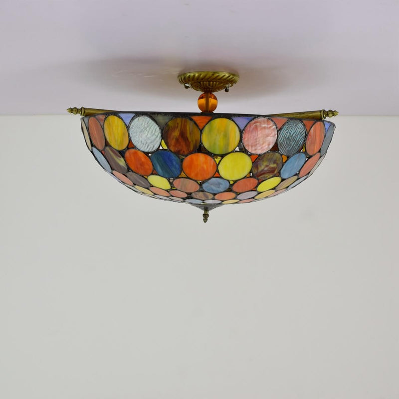 Tiffany Stained Glass Circle 5-Light Semi-Flush Mount Ceiling Light