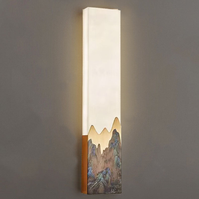 Applique murale LED rectangulaire en marbre chinois traditionnel tout-cuivre pour chambre à coucher 