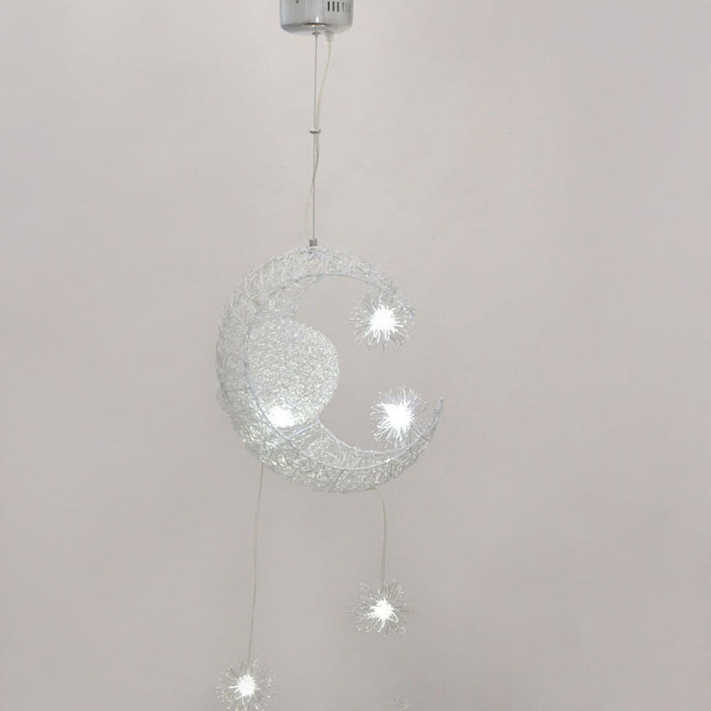 Contemporary Creative Aluminum Moon Stars Shade 5-Light Chandelier For Living Room