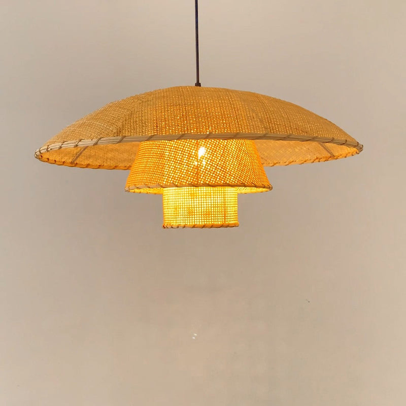 Traditioneller japanischer dreifacher runder Rattan-Kronleuchter mit 1 Licht für Wohnzimmer 