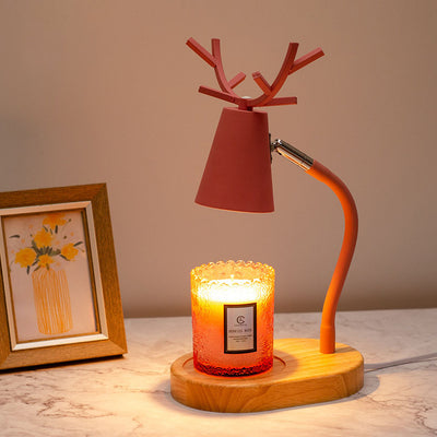 Lámpara de mesa ajustable de cera derretida de 1 luz con base de madera maciza y astas de hierro creativas japonesas 