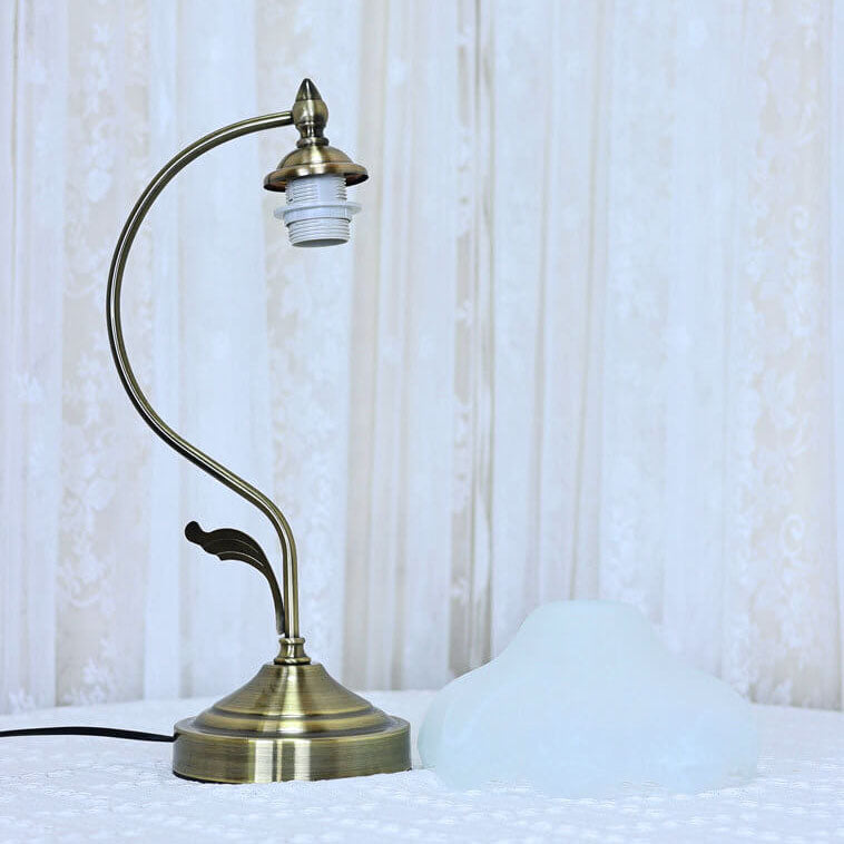Traditional Vintage Frosted Floral Glass Shade Metal Base 1-Light Table Lamp for Living Room