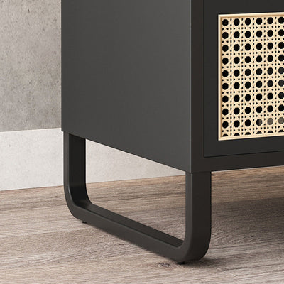 Table de chevet moderne minimaliste rectangulaire en bois massif avec rotin 1 tiroir pour chambre 