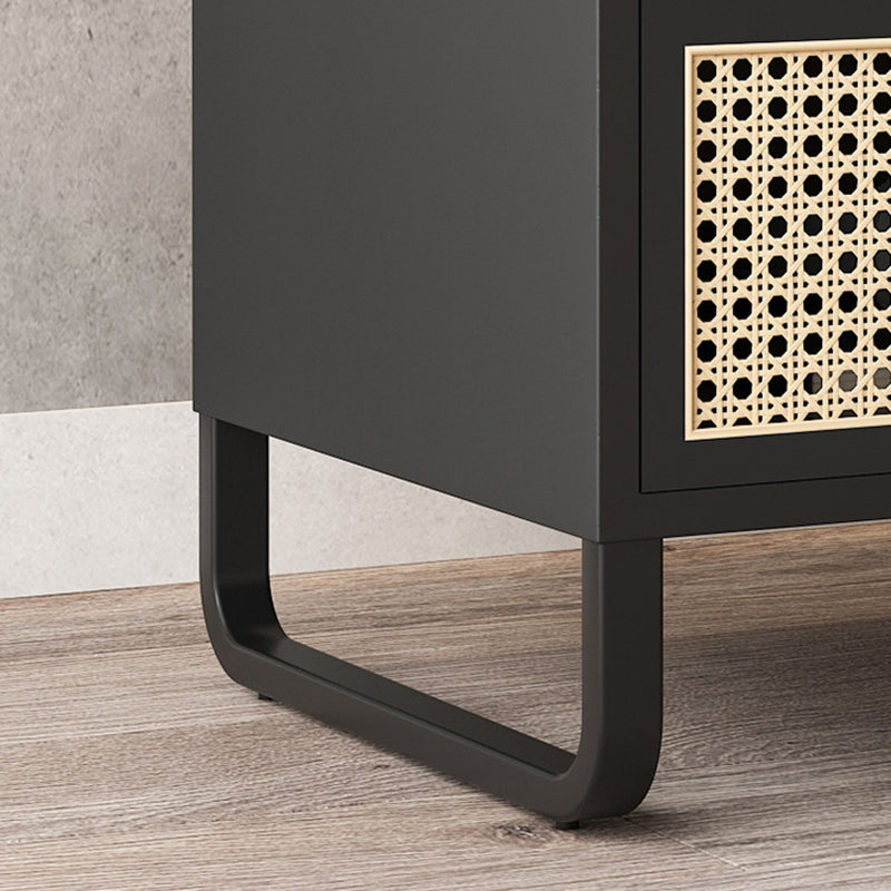 Table de chevet moderne minimaliste rectangulaire en bois massif avec rotin 1 tiroir pour chambre 