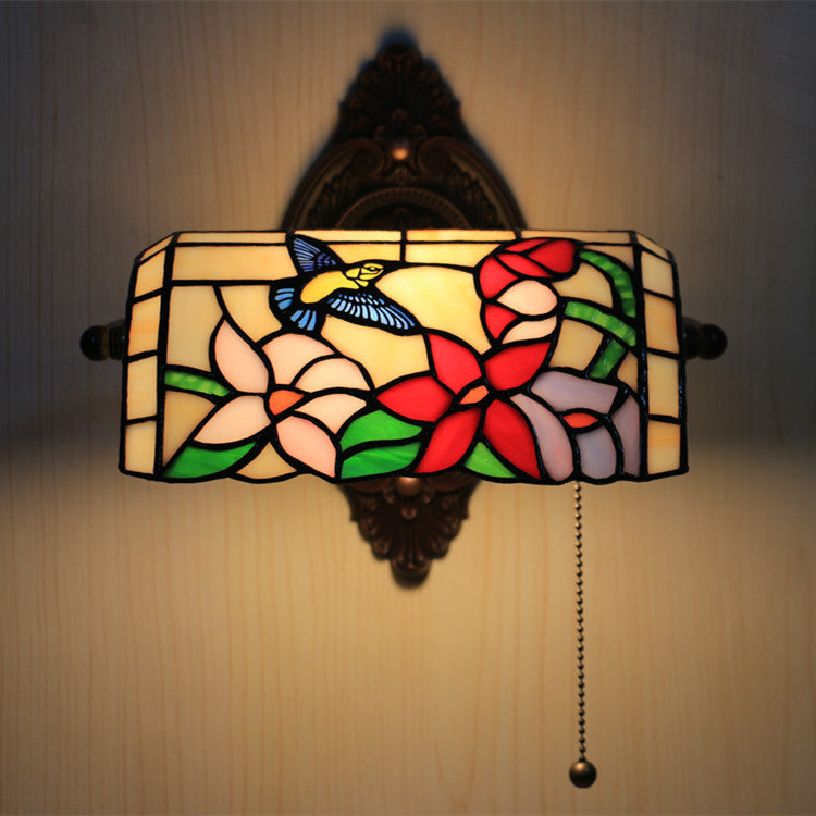 Applique murale traditionnelle Tiffany demi-cylindre en alliage de zinc et fer avec verre teinté 1 lumière pour salon 