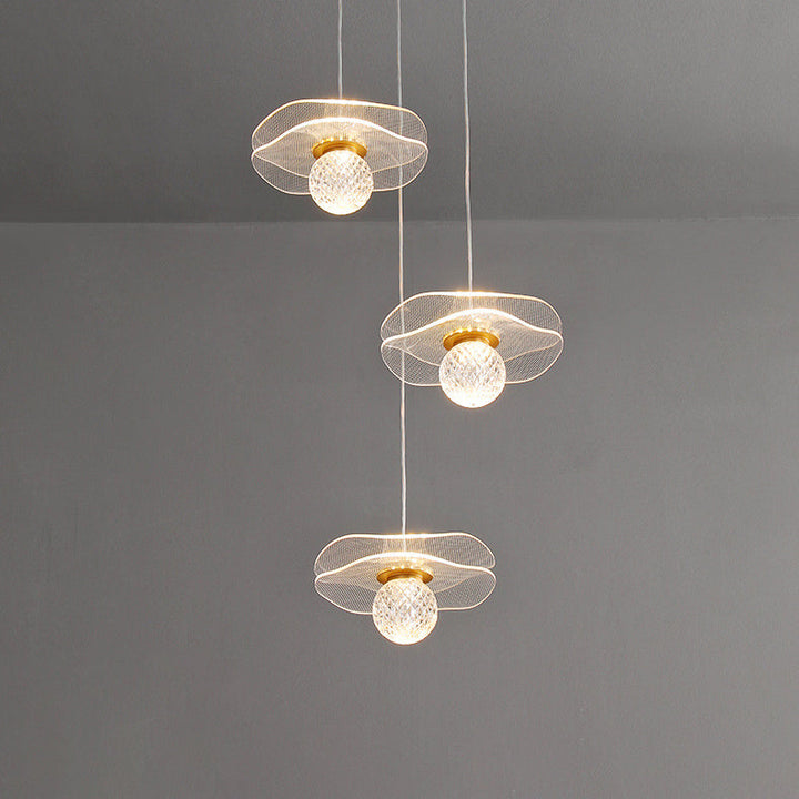 Suspension LED de chambre avec abat-jour sphérique en acrylique à volants de luxe contemporain 