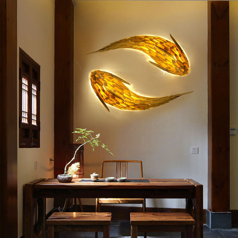 Modern Decorative Carp Linden Wood Hardware 2-Light Wall Sconce Lamp