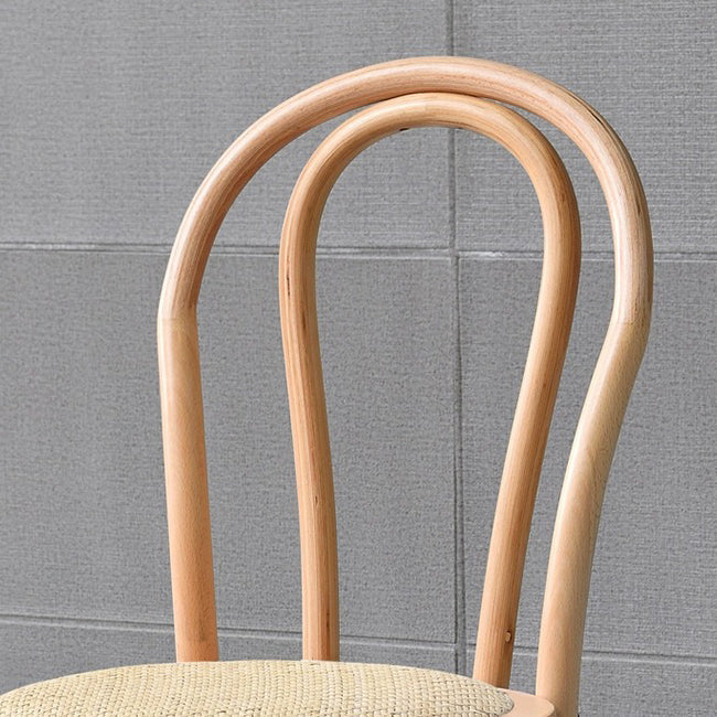 Contemporary Retro Faux Rattan Rubberwood Round Arched Dining Chair Backrest For Dining Room