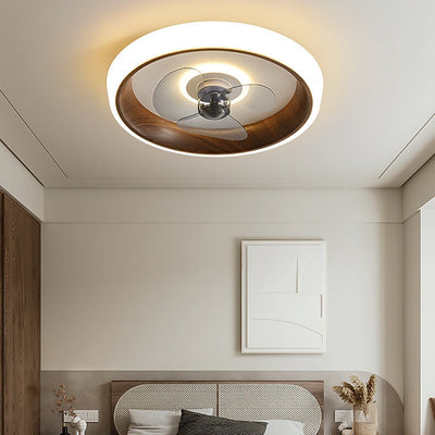 Nordic Minimalist Round  Acrylic Wood Grain LED Flush Mount Ceiling Fan Light