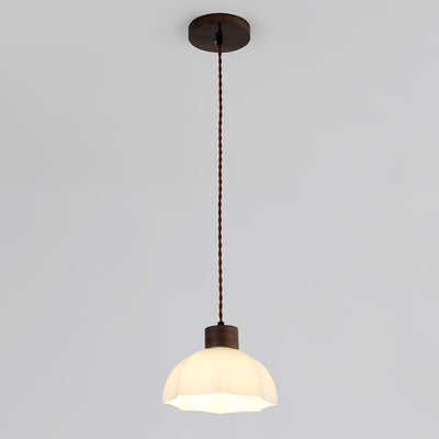 Moderne Einfachheit Walnuss Glas Runde Glocke Kuppel 1-Licht Pendelleuchte für Esszimmer 