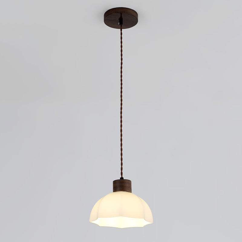 Moderne Einfachheit Walnuss Glas Runde Glocke Kuppel 1-Licht Pendelleuchte für Esszimmer 