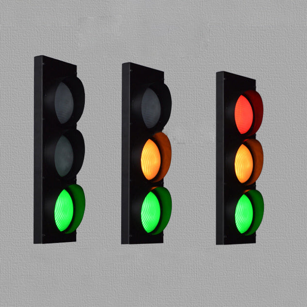 Lámpara de Aplique de Pared LED de Señal de Tráfico Rectangular Creativa Contemporánea de Hierro y Vidrio Para Sala de Estar 