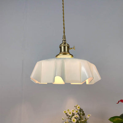 Traditional Japanese Cream Petal Glass 1-Light Pendant Light For Dining Room