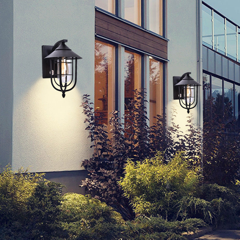 Zeitgenössische industrielle menschliche Wahrnehmung Eisen Glas 1-Licht Außenwandleuchte Lampe für Garten 