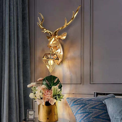 Contemporary Creative Deer Head Resin 1-Light Wall Sconce Lamp For Living Room