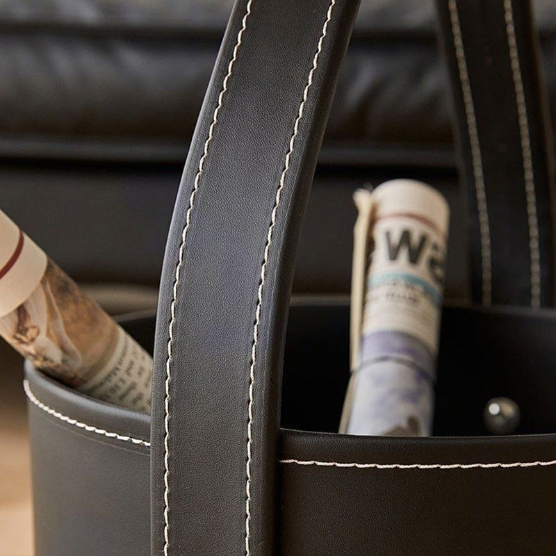 Contemporary Creative Round Barrel Faux Saddle Leather Stainless Steel Coffee Table Tote For Living Room
