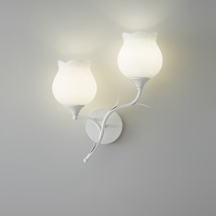 Applique Murale Moderne Minimaliste Crème Fleur Fer Verre 1/2 Lumière Pour Chambre 