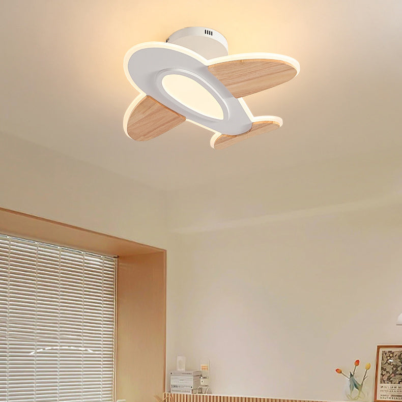 Luz de techo semiempotrada LED de madera y hierro para avión creativo contemporáneo para dormitorio 