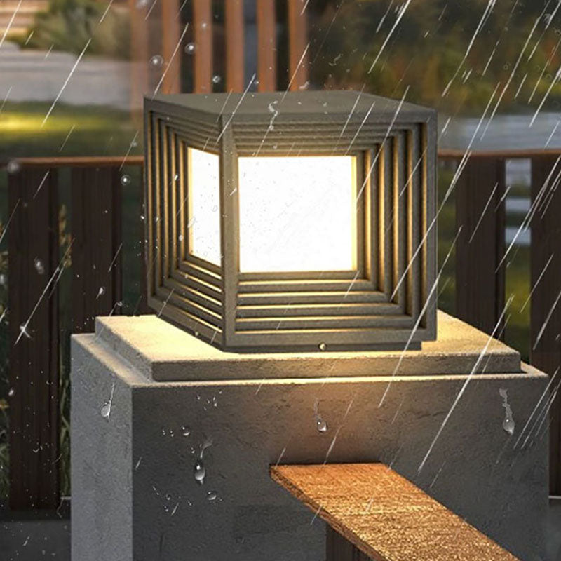 Luz de Cabeza de Poste LED de Acrílico de Acero Inoxidable Rectangular de Simplicidad Moderna para Patio Exterior 