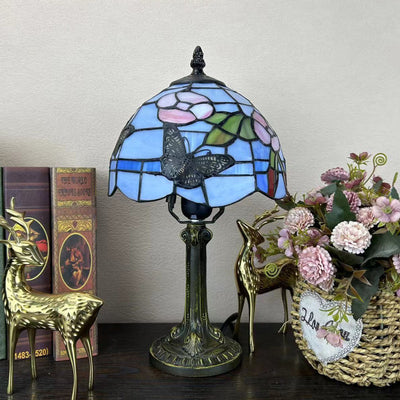 Traditionelle Tiffany Legierung Glas Dome Blume 1-Licht Tischlampe für Nachttisch 