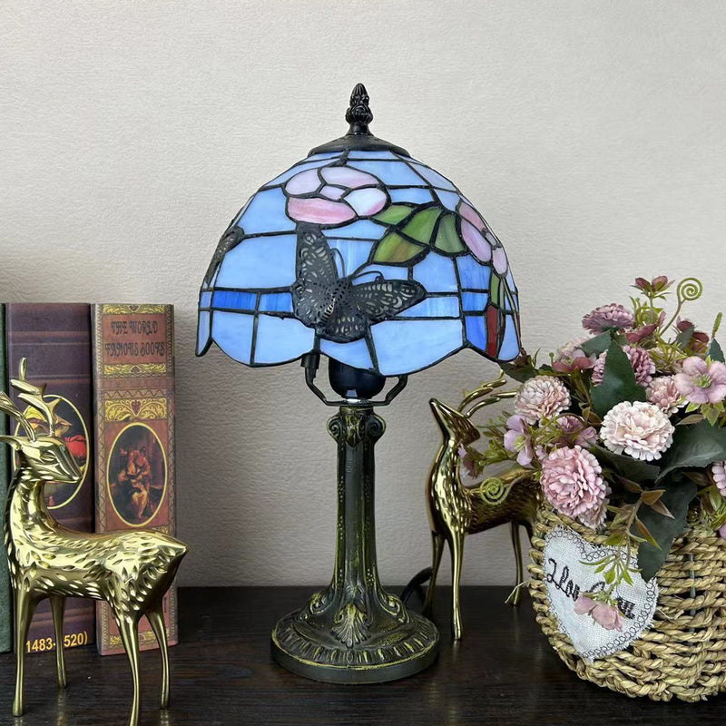 Traditionelle Tiffany Legierung Glas Dome Blume 1-Licht Tischlampe für Nachttisch 