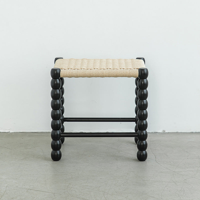 Tabouret rectangulaire traditionnel chinois en osier avec pieds en bois pour le salon 