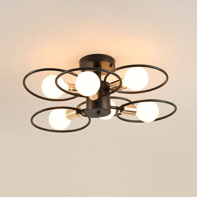 Nordischer Industrieller Blumenring Eisen 3/6/9 Licht Semi-Flush Mount Deckenleuchte 