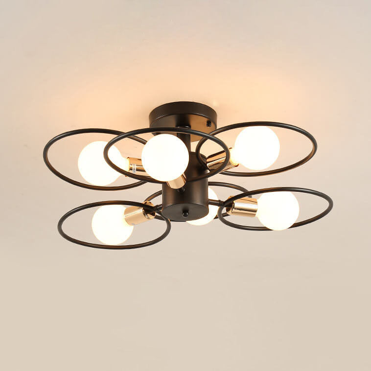 Nordic Industrial Flower Ring Iron 3/6/9 Light Semi-Flush Mount Ceiling Light