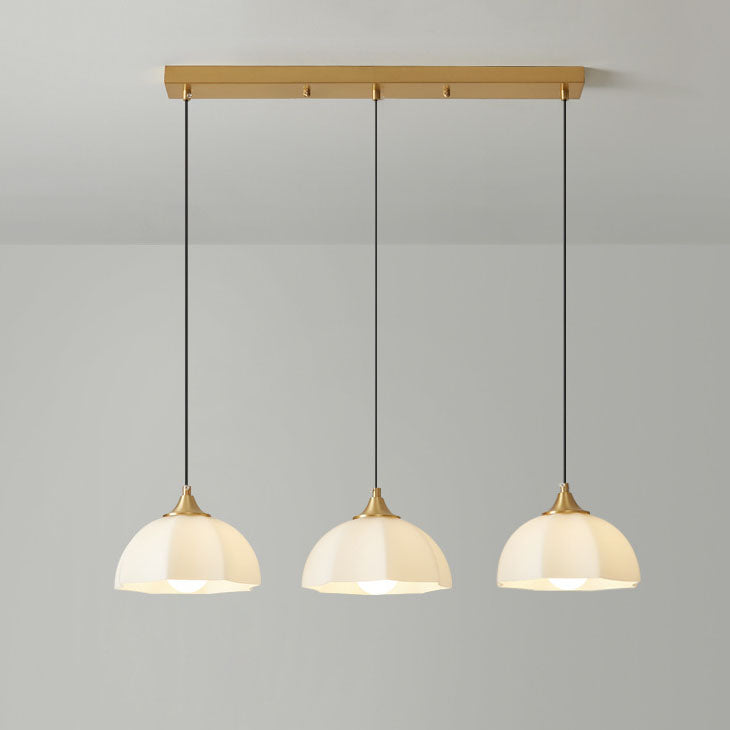 Contemporary Scandinavian Floral All Brass Glass 1/3 Light Island Light Chandelier For Dining Room