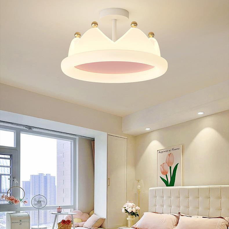 Contemporary Creative Kids Crown Iron PE LED Semi-Flush Mount Ceiling Light For Bedroom