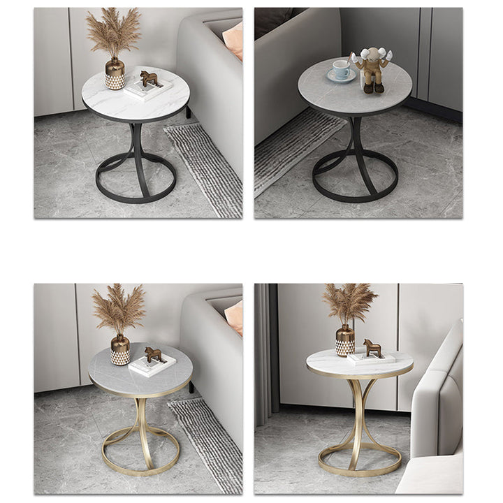 Moderner luxuriöser runder Rock-Slab-Couchtisch aus Kohlenstoffstahl für das Wohnzimmer 