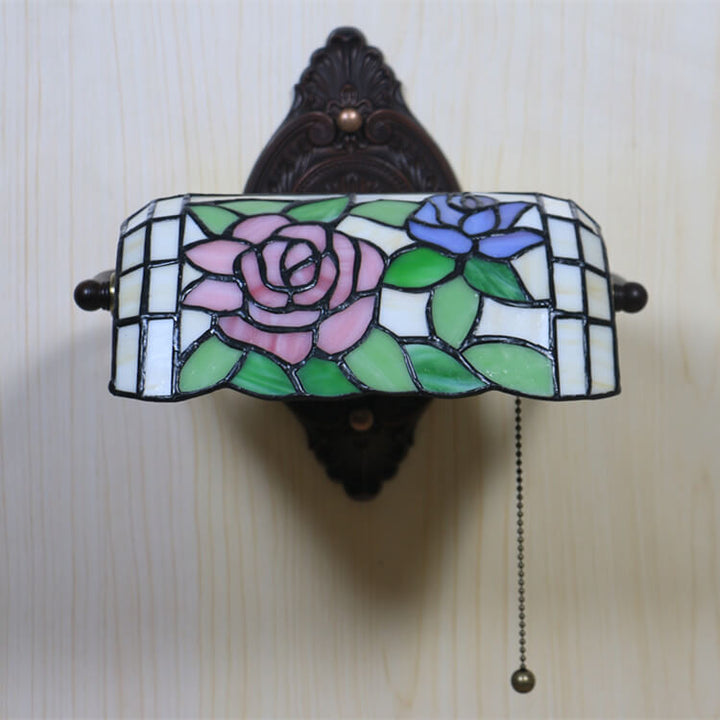 Traditional Vintage Tiffany Floral Stained Glass 1-Light Zipper Wall Sconce Lamp For Living Room