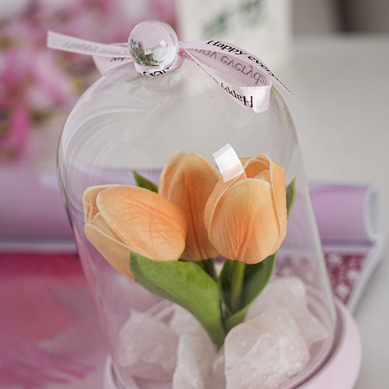 Moderne Einfachheit Zylinder Blume Holz Glas LED Tisch Lampe Für Wohnzimmer 