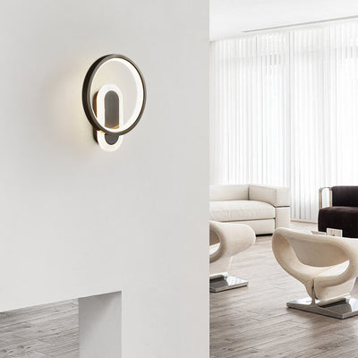 Aplique de pared LED con anillo circular geométrico de acrílico y cobre nórdico moderno 