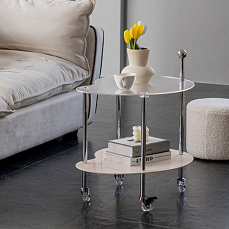 Mesa Auxiliar Desmontable Moderna Minimalista de Nube de Acrílico y Acero Inoxidable de 2 Niveles para Sala de Estar 